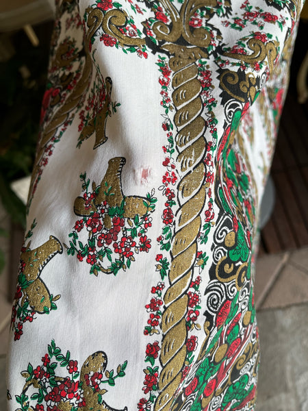 1950s Gold Painted Basket Novelty Print Skirt