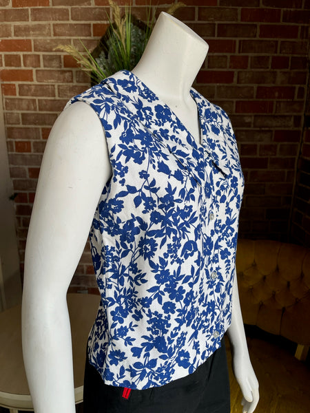 1960s Pique Cotton Floral Top