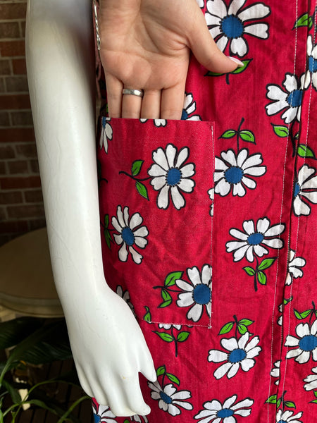 1960s Red Daisy Zipper Dress