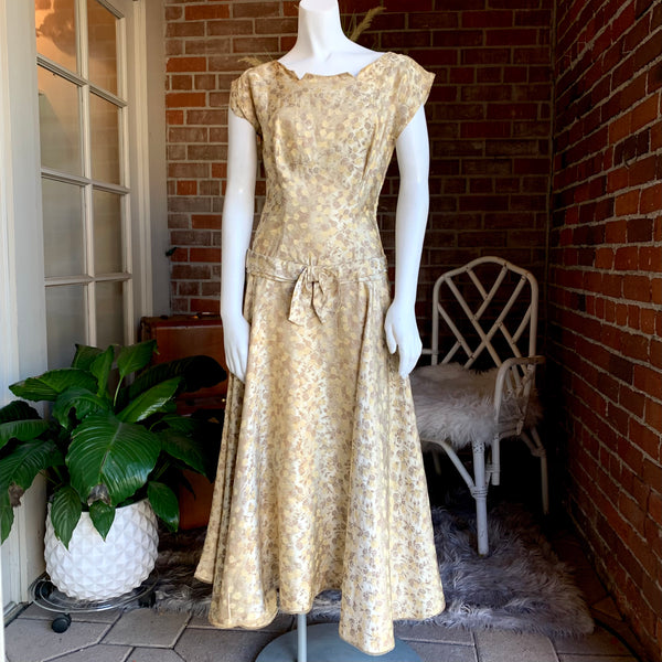 1960s Parisian Gold Brocade Dress