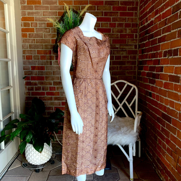 1960s Brown and Cream Floral Dress