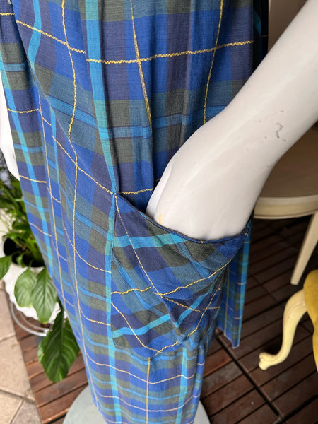 1950s Blue Plaid Dress