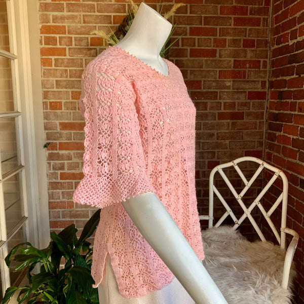 1960s Light Pink Crochet Top