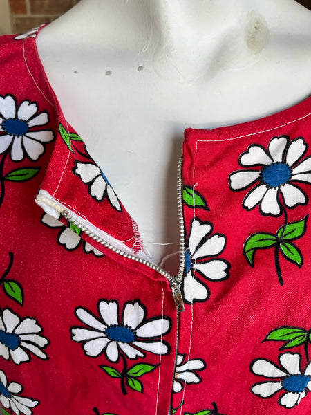 1960s Red Daisy Zipper Dress