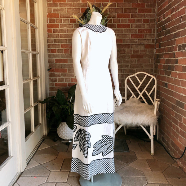 1960s Pique Cotton Gingham and Rick Rack Maxi Dress