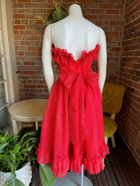 1980s Gunne Sax Ruffled Polka Dot Dress