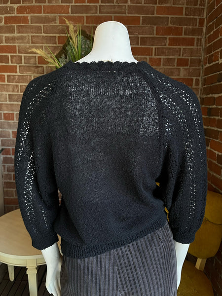 1970s Black Dolman Sleeve Sheer Sweater