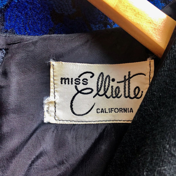 1950s Miss Elliette Blue Roses Wool Dress