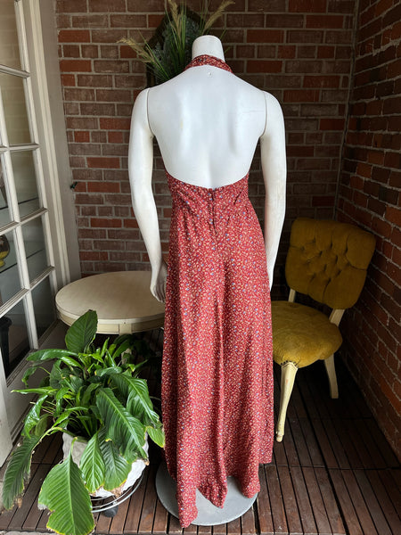 1970s Cinnamon Floral Halter and Bolero Maxi Dress