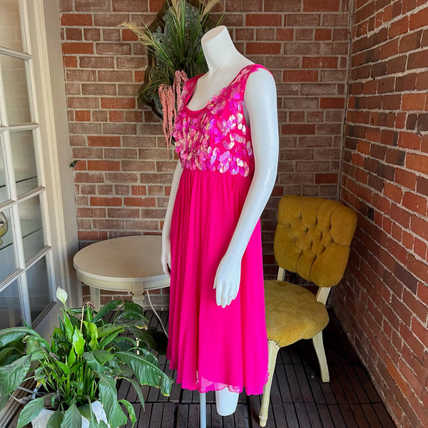 1960s Elinor Gay Pink Paillette Dress