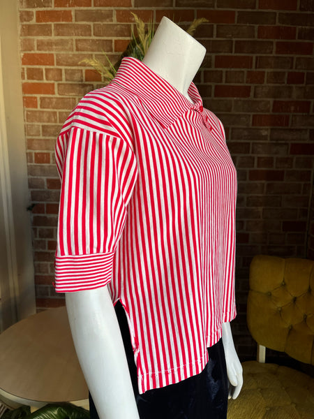 1950s Red & White Striped Pullover Top