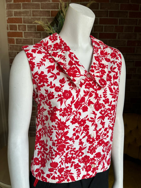 1960s Pique Cotton Floral Top