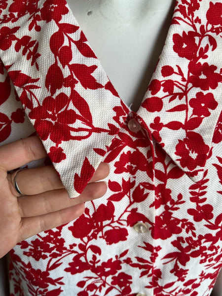 1960s Pique Cotton Floral Top
