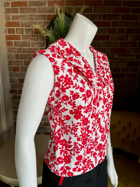 1960s Pique Cotton Floral Top