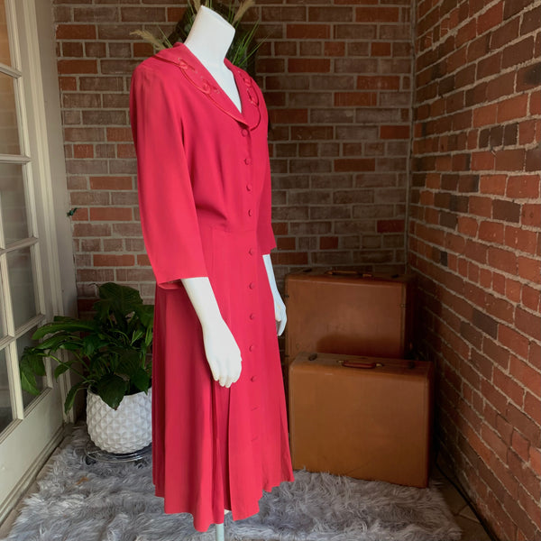 1940s Cranberry Red Rayon Crepe Dress