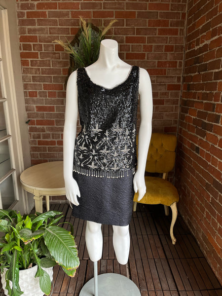 1960s Black and Silver Beaded Top