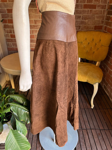 1980s Leather & Suede Italian Skirt