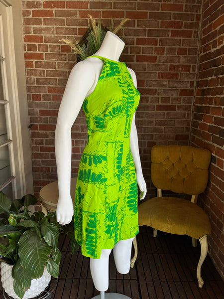 1970s Acid Green Hawaiian Dress