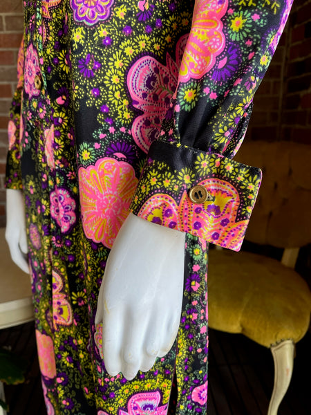 1960s Neon Jersey Maxi Dress Caftan