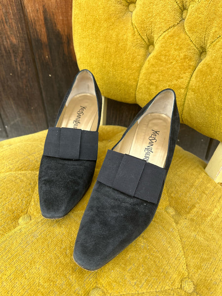 1990s Yves Saint Laurent Black Suede Pumps