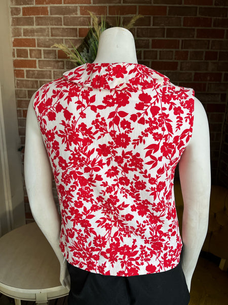1960s Pique Cotton Floral Top