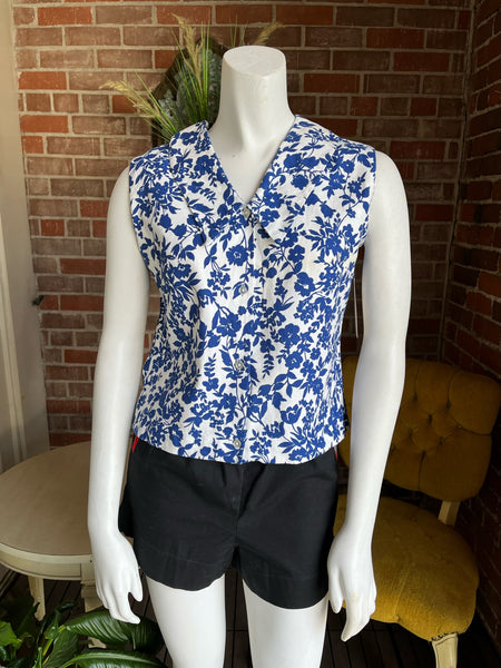 1960s Pique Cotton Floral Top