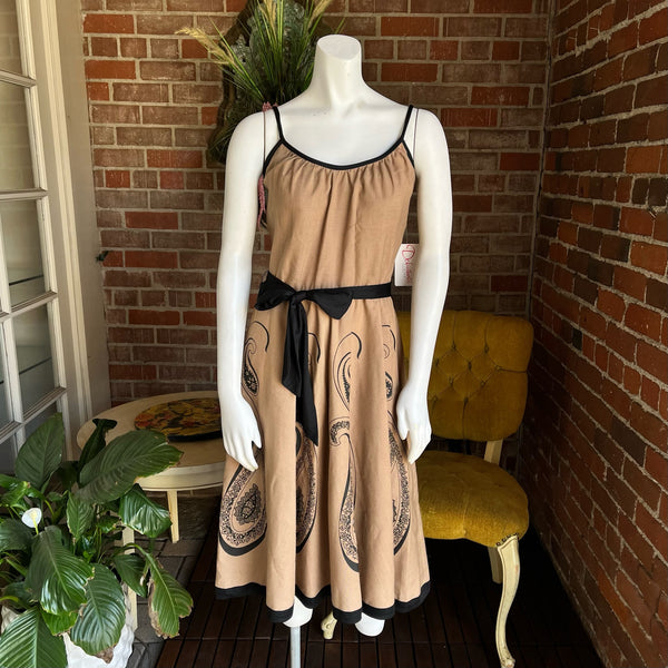 1970s Beige Paisley Shaheen Dress