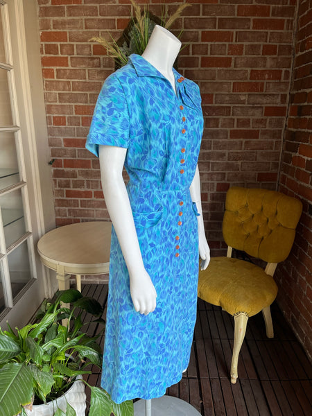 1950s Blue Vines Dress
