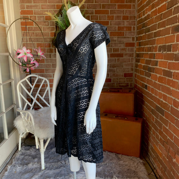 1950s Black Eyelet Dress