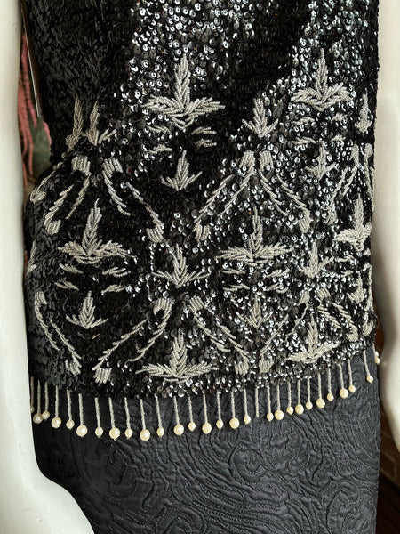 1960s Black and Silver Beaded Top