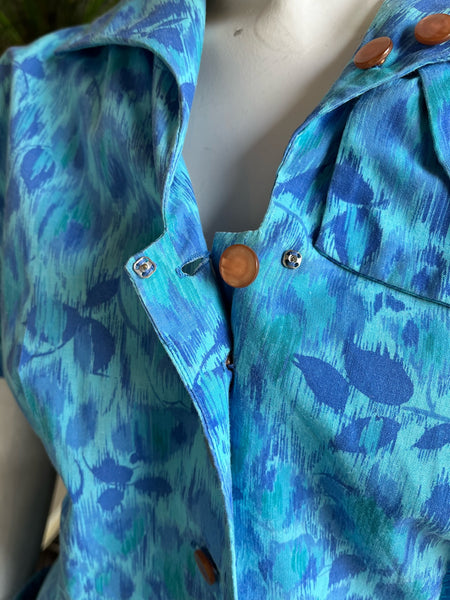 1950s Blue Vines Dress
