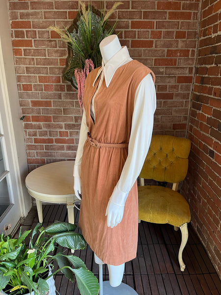 1970s Suede V-Neck Pinafore Dress