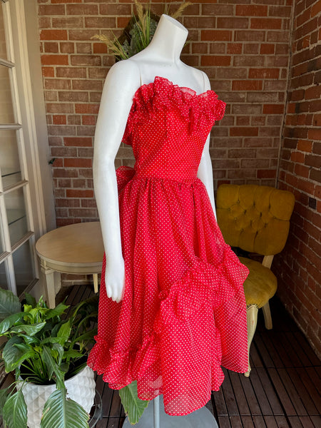 1980s Gunne Sax Ruffled Polka Dot Dress