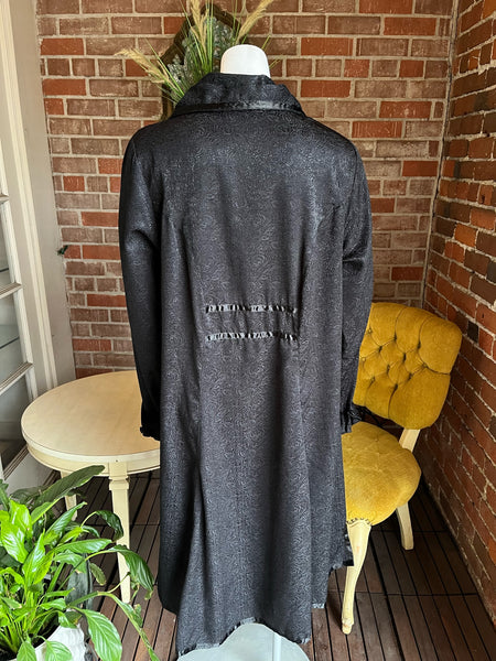 1990s Dagger Collar Goth Black Coat Dress