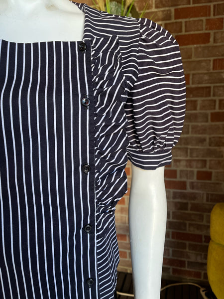 1980s Striped Puff Sleeve Blouse
