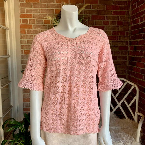 1960s Light Pink Crochet Top
