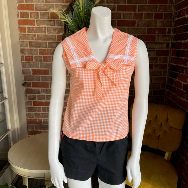 1960s Peach Gingham Sailor Top