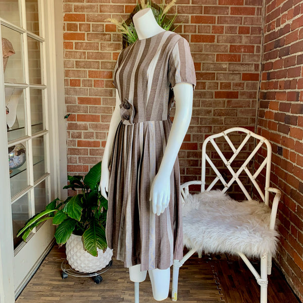 1950s Striped Brown Dress