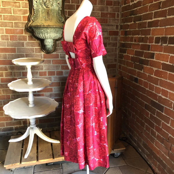 1960s Silk Fuchsia Roses Dress