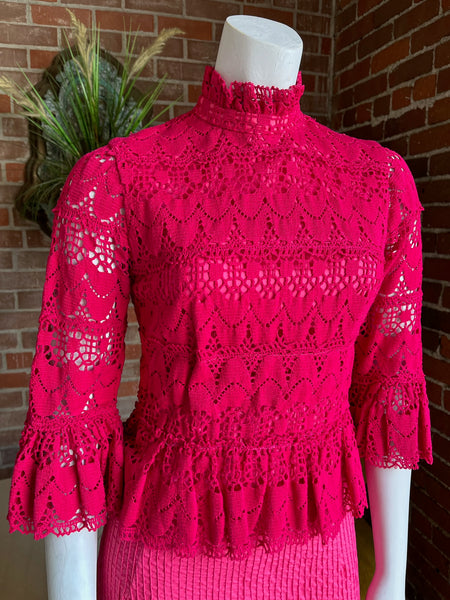 1960s Hot Pink Lace Mexican Dress