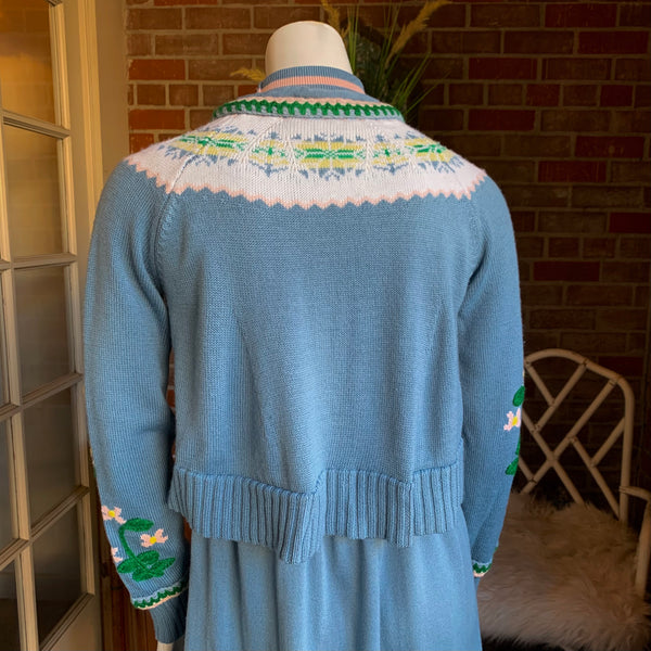 1940s Vintage Inspired Tyrolean Style Knit Sweater Dress