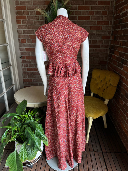 1970s Cinnamon Floral Halter and Bolero Maxi Dress