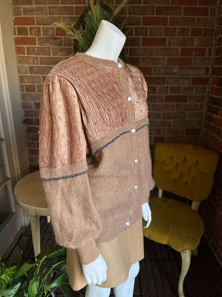 1980s Mohair and Plisse Caramel & Copper Sweater