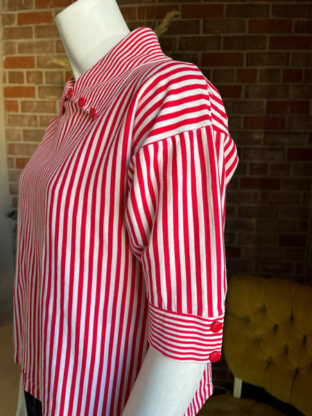 1950s Red & White Striped Pullover Top