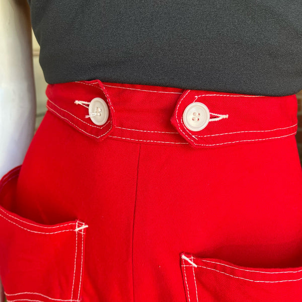 1940s Red Canvas Wrap Skirt