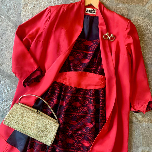 1950s Red & Black Lace Dress and Overcoat