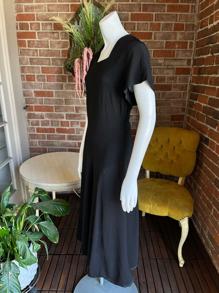 1930s Black Crepe Dress