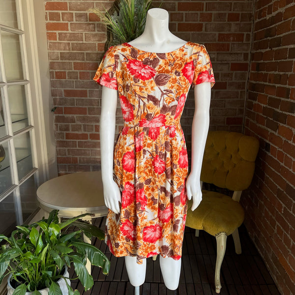 1960s Autumnal Print Cotton Dress