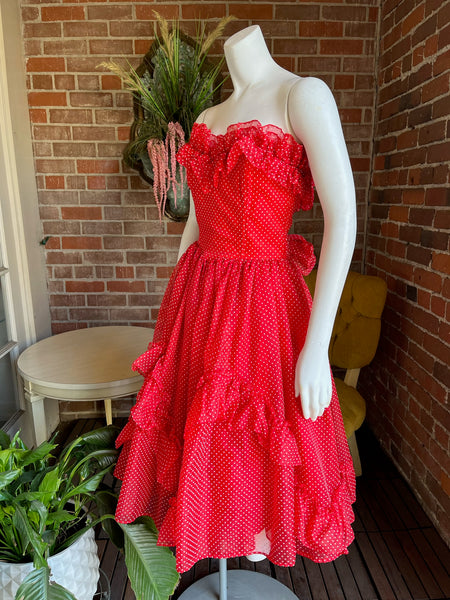 1980s Gunne Sax Ruffled Polka Dot Dress