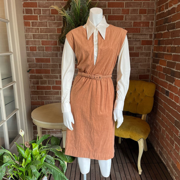1970s Suede V-Neck Pinafore Dress